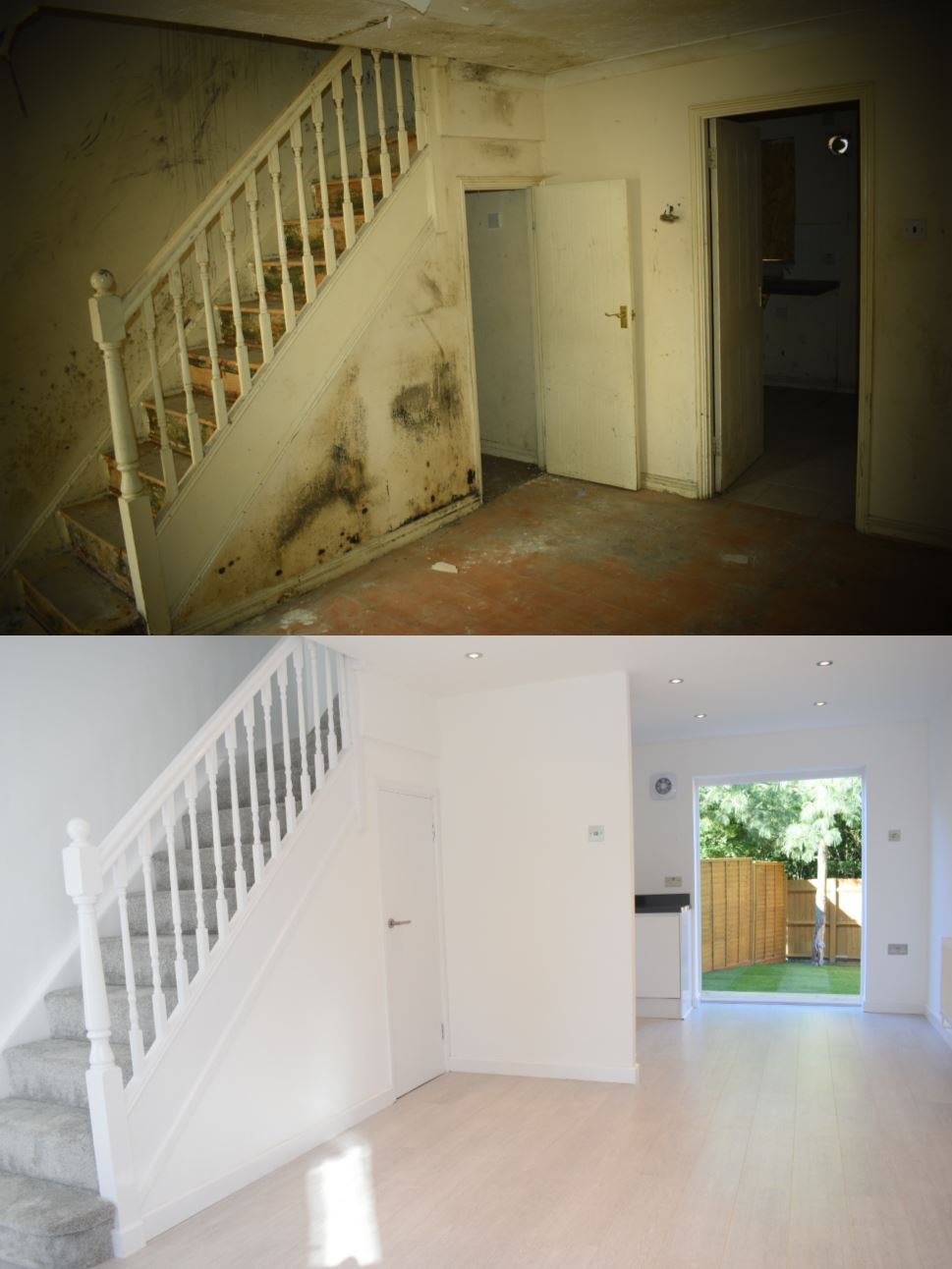 Clock Tower Mews lounge before and after