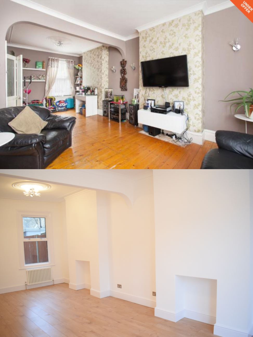 Troughton Road lounge before and after